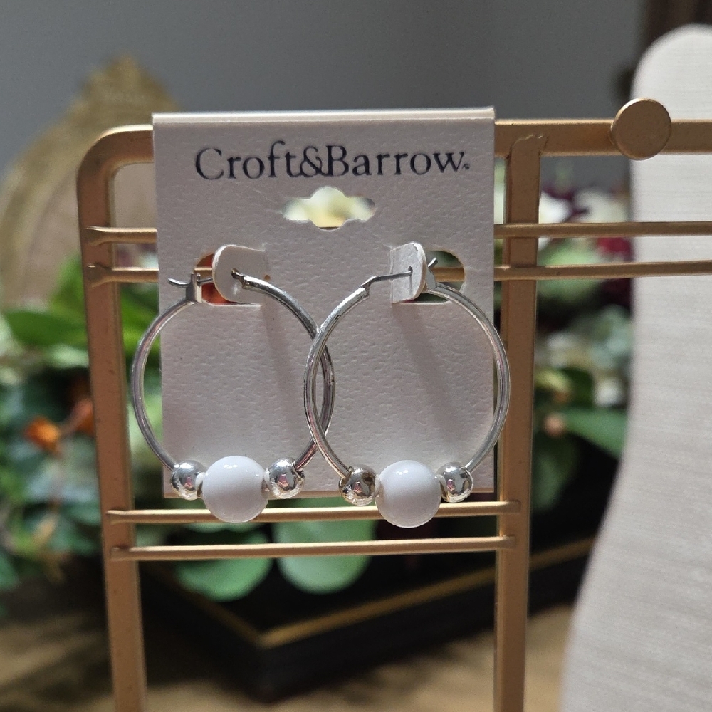 Croft & Barrow Silver and White Hoop Earrings